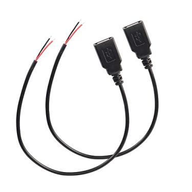 Imagem de XMSJSIY Cabo de alimentação fêmea USB 2.0 Pigtail 22AWG 5V 3A USB A soquete para conector de extremidade aberta de fio desencapado de 2 pinos para bricolage - 2 peças (0,3 m) PLS teste o Neg e Pos