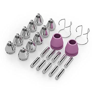 Imagem de GZ GUOZHI Kit de 24 peças AG-60 com bicos de ponta de tocha de corte de plasma AG-60/10 eletrodos 10 x 1,114 cm pontas de bocal 2 x copos 2 x suportes, serve para GZ GUOZHI CUT55HF e CUT 65HF