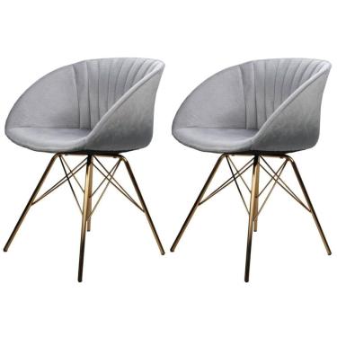 Imagem de Kit 2 Cadeiras Eleonora Rivattis Em Veludo Cinza Base Aço Cromado Dourad