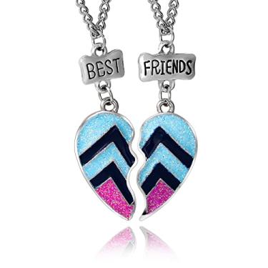 Imagem de LEBOCADO 2 peças de colar de meio coração, melhores amigos para sempre, pingente de cauda de sereia colorido arco-íris, presentes de amizade para meninas e mulheres, Zinco, Sem Pedra Preciosa