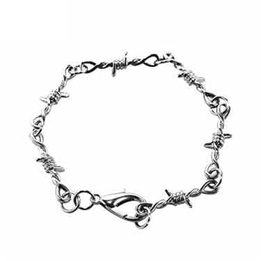 Imagem de Conjunto de 2 peças de pulseiras góticas punk de arame farpado, conjunto de pulseiras de corrente de elos grossos, amizade, hip hop, rock, legal, ajustável, joia para mulheres e homens, Metal, Metal,