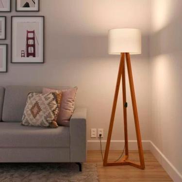 Imagem de Luminária De Chão Tripé Classic Com Cúpula Abajur Off White/Nature