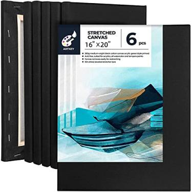 Imagem de Artkey Black Canvas, 16x20 Inch 6-Pack Stretched Canvases for Painting, 10 oz Triple Primed Acid-Free 100% Cotton Black Canvas for Painting, Paint Canvas for Acrylics Pouring Oil Watercolor Paints