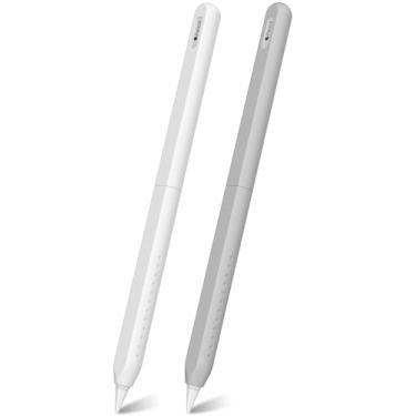 Imagem de CUBETOOU Pacote com 2 capas de silicone para Apple Pencil 2ª geração, capa protetora ultrafina, acessórios (branco + cinza)