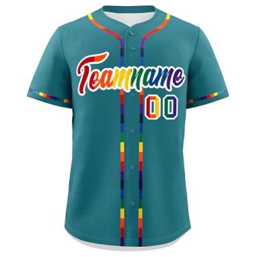 Imagem de Camisa de beisebol personalizada para homens mulheres crianças - uniforme esportivo de time de beisebol personalizado logotipo com número de nome costurado, Azul-petróleo/branco-29, One Size