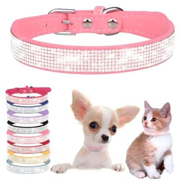 Imagem de Weimostar Coleira de cachorro pequena strass diamante brilhante joia de cristal bonito ajustável para PP médio grande menina filhote de gato coleiras fêmea animal de estimação gatinho rosa M