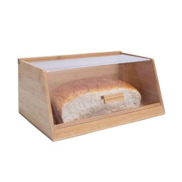 Imagem de Porta Pão De Bambu Oikos Com Tampa Transparente 35cm Retangular