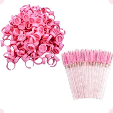 Imagem de Kit 100 Anel Batoque Grande com Divisoria + 50 Escovinha Cilios Sobrancelha Cola Henna