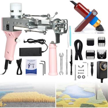 Imagem de Pistola de tufos com aparador de carpete 2 em 1 Pilha de corte e Pilha de laço Pistola de tufos, alta velocidade 5-40 pontos/seg, kit de pistola de tufos de tapete, kit de fabricação de tape