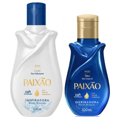 Imagem de Kit Paixão Inspiradora Rosas Brancas Óleo Corporal + Hidratante Corporal