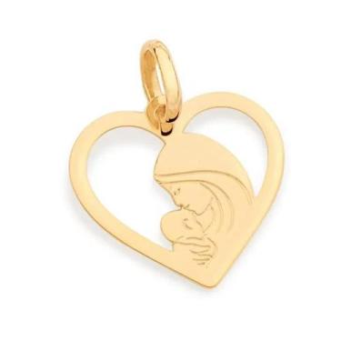 Imagem de Pingente banhado ouro 3x 24k 18k e 22k  feminino coração mãe com filho