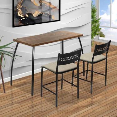 Imagem de Mesa Para Cozinha Pequena Com Duas Cadeiras Preto E Bege Fit Flora Aço Nobre