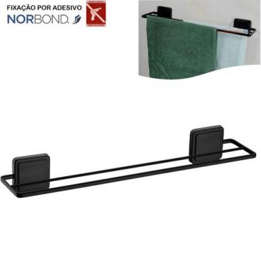 Imagem de Suporte Porta Toalha Toalheiro Duplo 45cm Banheiro Adesivo Dupla Face 
