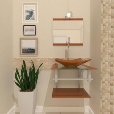 Imagem de Gabinete de Vidro Para Banheiro 45cm Com Cuba Quadrada - Cubas e Gabin