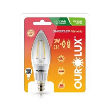 Imagem de Lampada LED Vela Filamento Clara Bocal E-14 3 watts  2700K branco morn