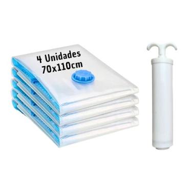 Imagem de Kit 4 Sacos À Vácuo Organizador De Roupas 70x110cm + Bomba - Top Útil,