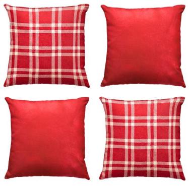 Imagem de Kit 4 Capas de Almofada de Natal Xadrez Vermelho Decorativas 45 x 45 -