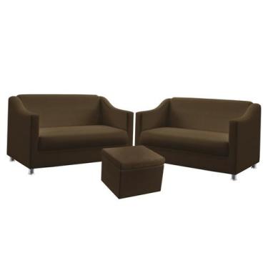 Imagem de 2 Poltronas Namoradeira Almofadada Alya Com Puff Quasar Sued Marrom Ar