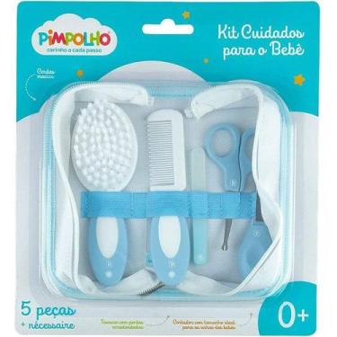 Imagem de Kit Higiene Bebe 5 Pecas com Estojo Necessaire Pimpolho, Azul