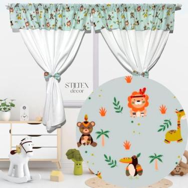 Imagem de Cortina infantil quarto menino 3,00 x 1,50 safari baby verde - Stiltex