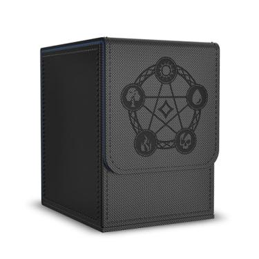Imagem de Zettokete Caixa de Deck MTG com 2 Divisores, Capacidade Grande para 100+ Cartões Duplamente Embaralhados, Caixa de Deck de Couro PU Compatível com Magic Commander YuGiOh TCG CCG, Preto Estilo 01