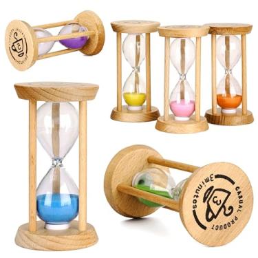 Imagem de PROLOSO Conjunto de 6 peças com moldura de madeira e temporizador, 30 segundos, 1, 2, 3, 5, 10 minutos, multicolorido, ampulheta, relógio