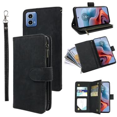 Imagem de Capa carteira compatível com Moto G34 e capa de celular de couro vintage premium com suporte para cartão de crédito para Moto G34 masculino feminino preto