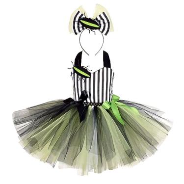 Imagem de IBTOM CASTLE Kids Girl Halloween Costume Short Sleeve Ruffle Tulle Tutu Dress Fairy Fancy Dress up Festival Suit Pageant Party Wedding Dress Black&Striped 3-4 Years