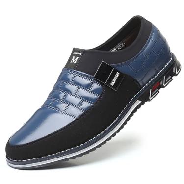 Imagem de Mocassins masculinos, modernos, masculinos, casuais, confortáveis, sapatos de caminhada Oxford para negócios, trabalho, escritório, vestidos, Azul, 46