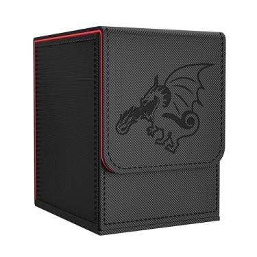 Imagem de Zettokete Card Deck Box with 2 Dividers, MTG Commander Deck Box Holds 100+ Double-Sleeved Cards, Leather Magnetic Deck Case Compatible with Magic TCG CCG Cards,Black/Dragon