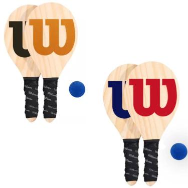 Imagem de Kit Frescobol Esporte Praia 2 Raquetes de Madeira 1 Bolinha Blue Bullet 1 Capa Wilson