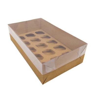 Imagem de Caixa Transparente - 15 Cupcake Mini - Kraft - 30 x 18 x 8 cm - 5 unid