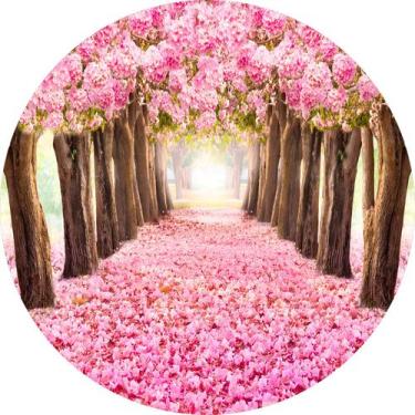 Imagem de Painel De Festa Redondo 1,50x1,50 - Floresta Rosa Flores 011 - Via Cor