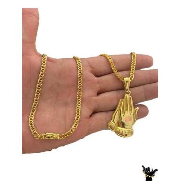 Imagem de Corrente Grumet 5mm + Pingente Rezando - Banhado a Ouro 18k - ToJoia18
