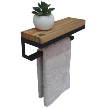 Imagem de Porta Toalhas Strassis Design SD-4006 Metal e Madeira Cor: Preto