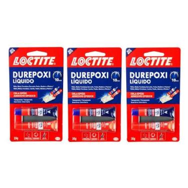 Imagem de Kit 3 Cola Durepoxi Liquido 10min Epóxi Transparente Extra - Loctite