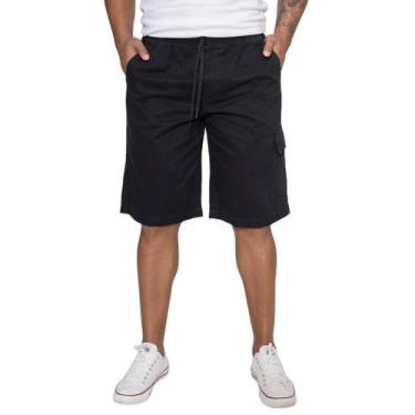 Imagem de Bermuda Masculina Sarja Elastico E Cordão Na Cintura Bolso Cargo Later