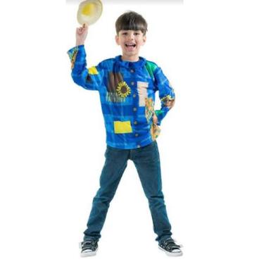 Imagem de Camisa Xadrex Festa Junina Infantil Manga Longa C/ Chapéu Azul - Maste