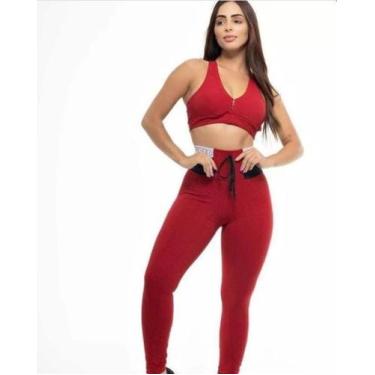 Imagem de Top e Legging Jacquard Cintura Alta Caminhada Fitness - Santa Forma Fi