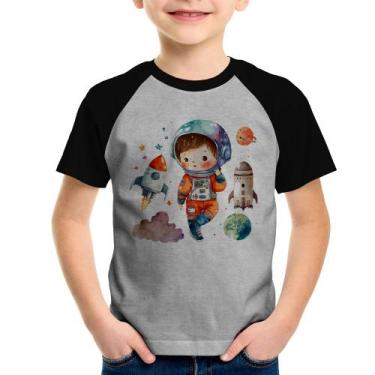 Imagem de Camiseta Raglan Infantil Astronauta Criança e Foguetes - Foca na Moda,