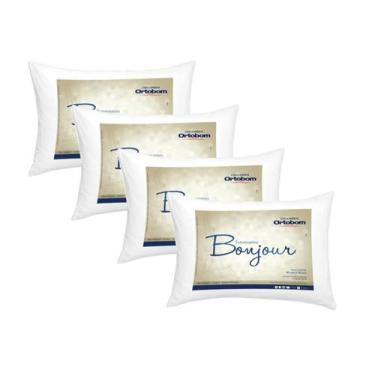 Imagem de 4 Travesseiros Ortobom Modelo Bonjour Anatômico Com Enchimento de Fibr