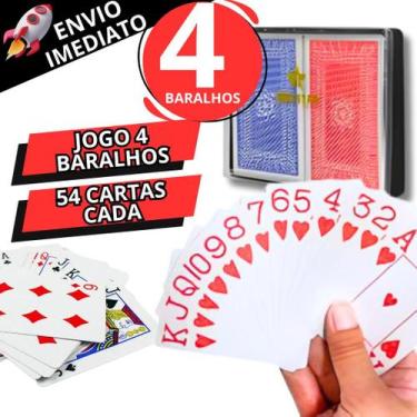 Imagem de Kit 4 Baralho 54 Cartas Cada Resistente Plastificado Jogos Poker Truco