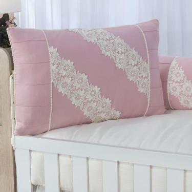 Imagem de Kit enxoval apar berço relux rosê menina com renda barato - MEDINA CON