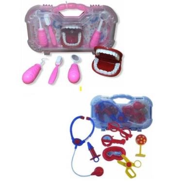 Imagem de Maleta Kit Dentista Rosa + Kit Médico Azul brincando de medico - Pakit