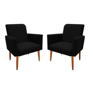 Imagem de Kit 2 Poltrona Decorativa Malibu Sala Suede Preto - Maitê Moda Casa