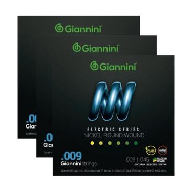Imagem de Kit 3 Encordoamento Guitarra Giannini Electric GEEGSTP09 Nickel Plus .