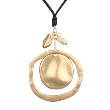 Imagem de Bjesinmo Colar grande com pingente feminino boho longo, colar de couro grosso, gargantilha hippie, joia boho exclusiva, Couro sintético, Sem Pedra Preciosa