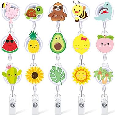 Imagem de 15 peças de acrílico para crachá de enfermeira, carretel retrátil, porta-crachá de identificação divertido, fofo, com clipe para médicos, enfermeiros, professores, estudantes, materiais escolares de escritório (verão)