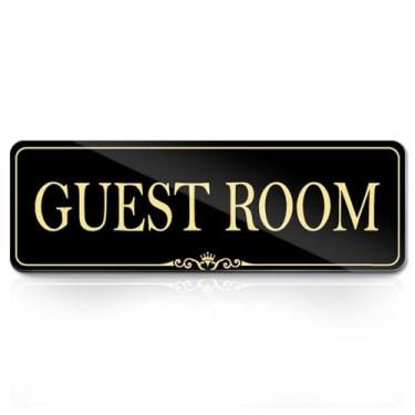 Imagem de Placa de parede de porta autoadesiva acrílica para quarto de hóspedes, 22 x 7,5 cm, para aluguel de casa e escritório (preto royal)
