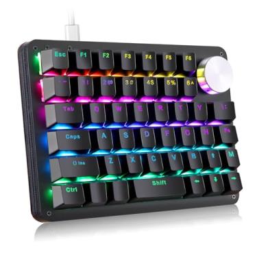 Imagem de Koolertron Teclado mecânico para jogos com uma mão, mini teclado totalmente programável de 45 teclas, mini teclado macro USB com botão giratório, interruptores vermelhos retroiluminados RGB, para